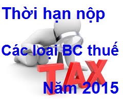 thoi han nop cac loai bao cao thue nam 2015 Thời hạn nộp thuế quý 1, 2, 3, 4 năm 2015